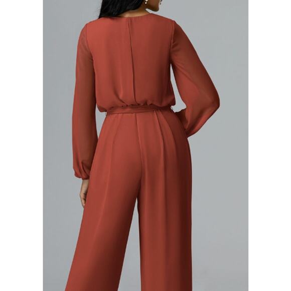 AW BRIDAL 16 2X plus rust orange Roxanne Long Sleeve Wide Leg Jumpsuit NEW 0b1 - Picture 2 of 11